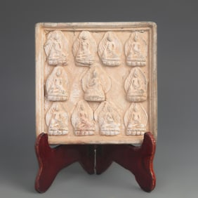 CERAMIC BRICK CARVING OF ELEVEN BUDDHAS