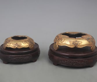 PAIR OF BRONZE GILT INCENSE BURNER BASES