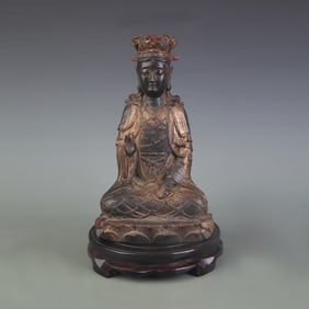 A FINE COLORED BRONZE GUANYIN STATUE