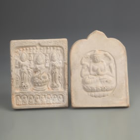 A FINE CLAY BRICK CARVING BUDDHA PLATE