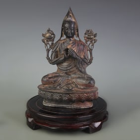 TIBETAN BUDDHIST TSONGKHAPA BRONZE STATUE