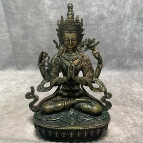 QING TIBETAN BRONZE FOUR-ARMED GUANYIN