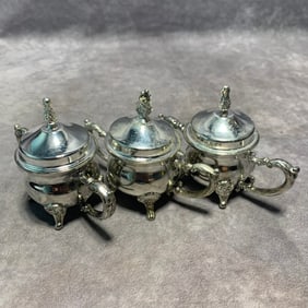 3 SILVER-COVERED BRONZE CANDY CUPS, REPUBLIC OF CHINA