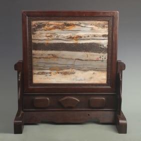 OLD REDWOOD INLAID MARBLE TABLE SCREEN