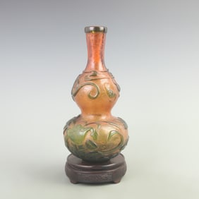 RARE FINE FISH PATTERN CALABASH SHAPED GLASS BOTTLE