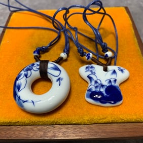 CONTEMPORARY BLUE AND WHITE PORCELAIN PENDANTS (2 PIECES)