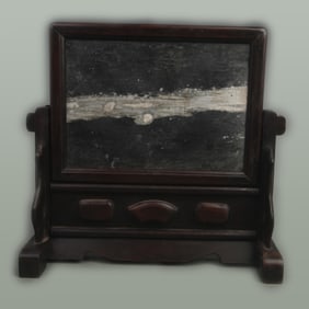 ANTIQUE ROSEWOOD INLAID MARBLE TABLE SCREEN