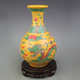 FAHUA ENAMEL COLOR DRAGON PATTERN YUHUCHUNPING PORCELAIN VASE