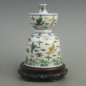 FAMILLE VERTE CRANE PATTERN PORCELAIN CANDLESTICKS