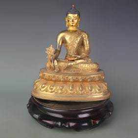 GILDED BRONZE MEDICINE BUDDHA STATUE