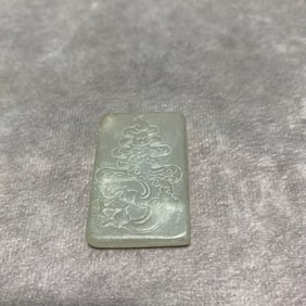 HETIAN GREENISH-WHITE JADE PLAQUE WITH LONGEVITY SYMBOLS