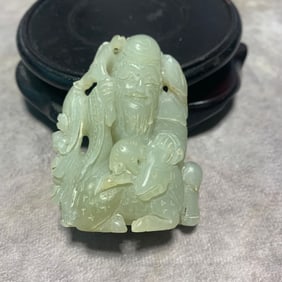 HETIAN GREENISH-WHITE JADE PENDANT OF LONGEVITY GOD