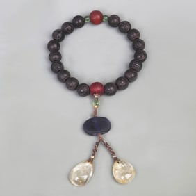 18-PIECE AGARWOOD BUDDHIST PRAYER BEADS WITH ACCESSORIES, CRYSTAL, AND GLASS