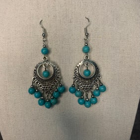 PAIR OF CHINESE EARRING WITH TURQUOISE STONE