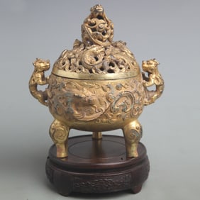 A FINE FLOWER AND DRAGON PATTERN THREE FOOT INCENSE BURNER