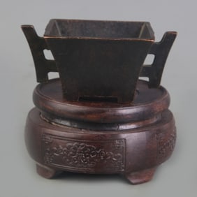 BRONZE DOUBLE-EARED SQUARE BRONZE INCENSE BURNER