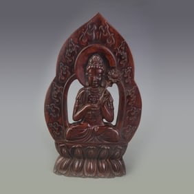REDWOOD CARVED GUANYIN STATUE