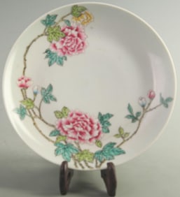CLOISONNE COLOR GROUND PEONY PATTERN PORCELAIN PLATE