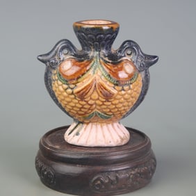 SANCAI GLAZE TWIN FISH PATTERN BOTTLE