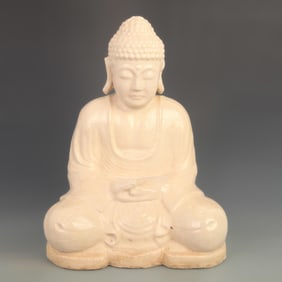 GLAZED RED POTTERY STATUE OF SHAKYAMUNI BUDDHA