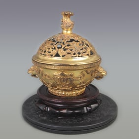 RARE GILT BRONZE HOLLOW MADE FLOWER PATTERN INCENSE BURNER