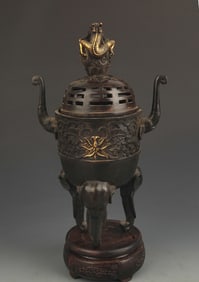 RARE FINE ELEPHANT FOOT DRAGON TOP BRONZE INCENSE BURNER