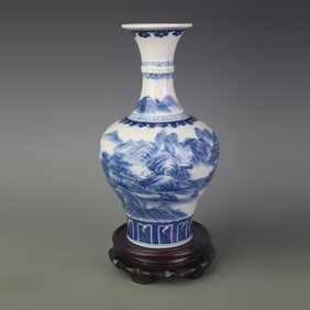 BLUE AND WHITE LANDSCAPE PATTERN PORCELAIN FLOWER VASE