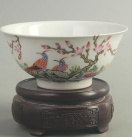 CLOISONNE ENAMEL FLOWER AND BIRD PORCELAIN BOWL