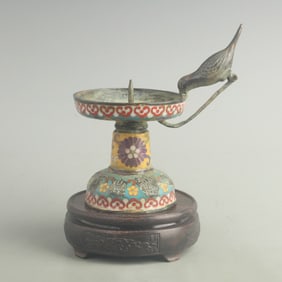 CLOISONNE ENAMEL BAMBOO STYLE CANDLE STAND