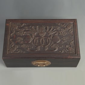 BLACK EBONY JEWELRY BOX WITH ‘FU’ AND AUSPICIOUS CLOUD DESIGN