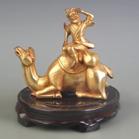 A FINE GILT BRONZE MONEY ON CAMEL FIGURE