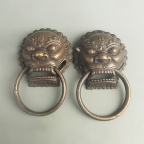PAIR OF BRONZE DOOR RING FITTING