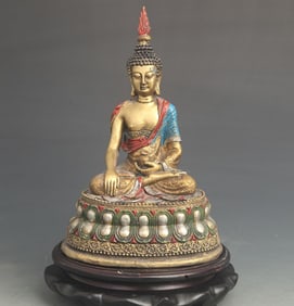 THAI STYLE COLOR PAINTED BRONZE AMITABHA BUDDHA STATUE