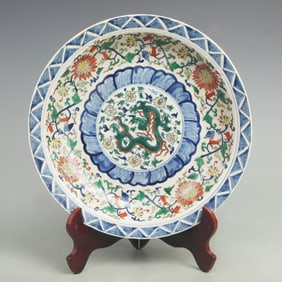LARGE DOUCAI COLOR DRAGON PATTERN FLOWER PATTERN PLATE