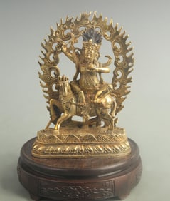 GILT BRONZE TIBETAN PROTECTOR DEITY STATUE