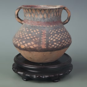 YANGSHAO CULTURE PAINTED POTTERY JAR WITH DOUBLE HANDLES