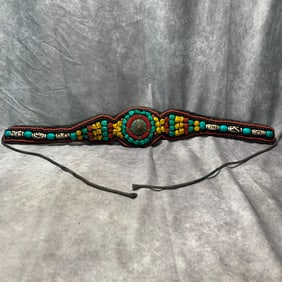 MODERN TIBETAN BRONZE-INLAID BELT WITH TURQUOISE, CORAL, AND OTHER GEMSTONES