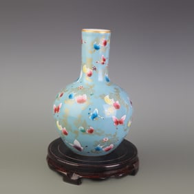 PORCELAIN FAMILLE ROSE FLOWER AND BIRD GLOBE VASE