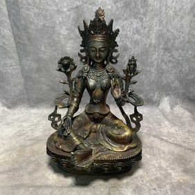 TIBETAN GILT BRONZE WHITE TARA STATUE