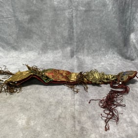 TIBETAN BUDDHIST BRONZE EMBROIDERED RITUAL OBJECT