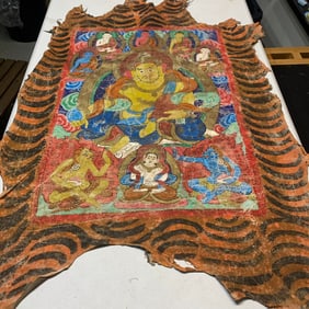 TIBETAN BUDDHIST SHEEPSKIN THANGKA