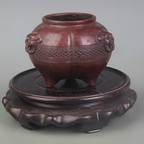 BEAST-HEAD THREE-LEGGED BRONZE INCENSE BURNER