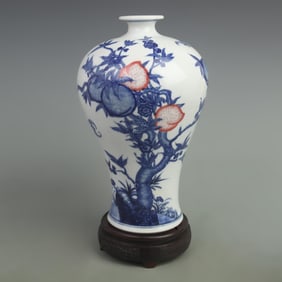 BLUE-AND-WHITE AND UNDERGLAZE RED PORCELAIN VASE WITH PLUM BLOSSOM PATTERNS