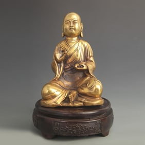 TIBETAN BRONZE YELLOW DZAMBHALA STATUE