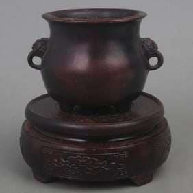 A FINE XUAN DE STYLE LION EAR THREE FOOT BRONZE CENSER