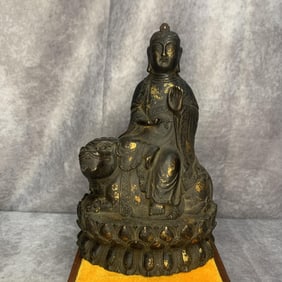 A FINE TIBET BUDDHISM BRONZE GILT MANJUSRI SAMANTABHADR STATUE