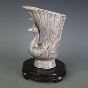 UNDERGLAZE RED PEACOCK-SHAPED PORCELAIN VASE