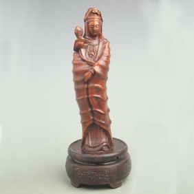 A FINE BOXWOOD CARVING GUANYIN STATUE