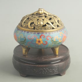 CLOISONNE ENAMEL TRIPOD CENSER WITH “FU?? LID