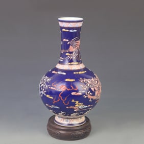 BLUE GROUND DRAGON PATTERN APPRECIATION VASE